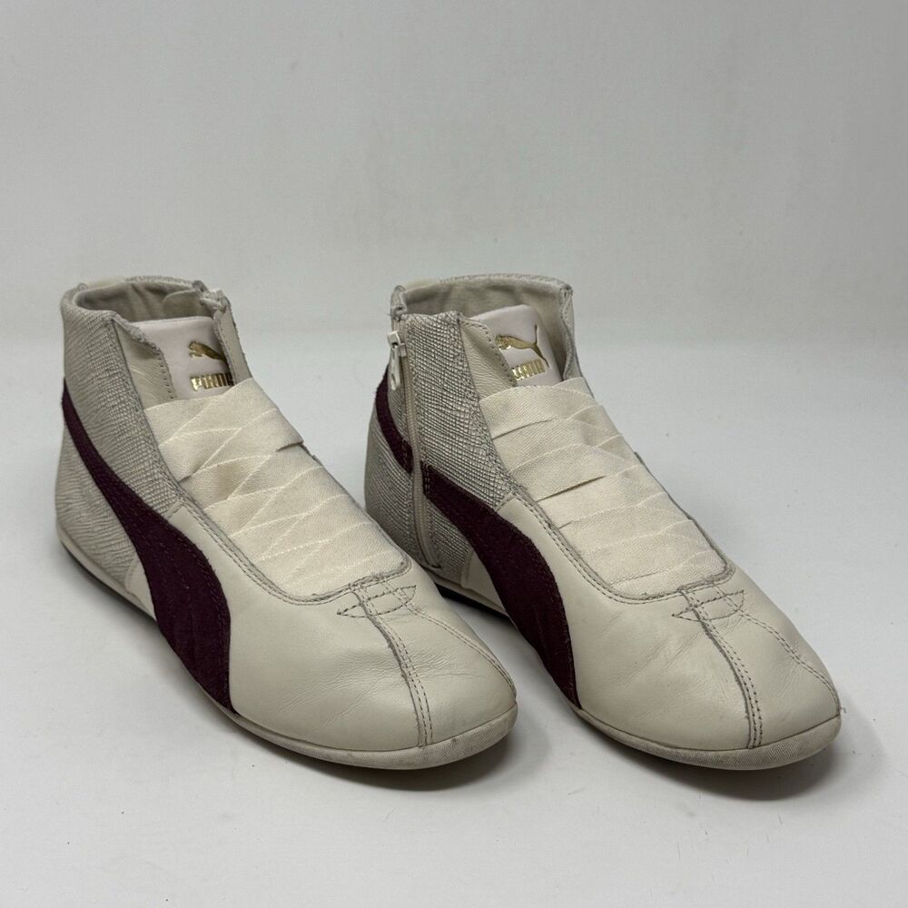 Puma Eskiva Mid Sneakers Womens 6.5 Off White Burgundy Leather Side Zip Shoes